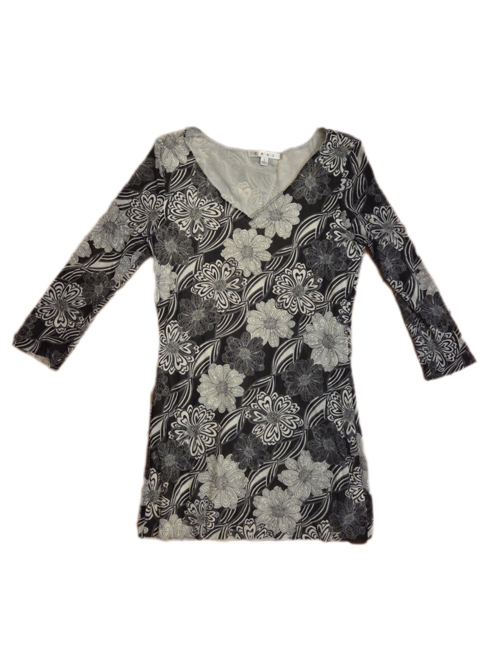 CAbi Black & White Floral V-Neck Tunic